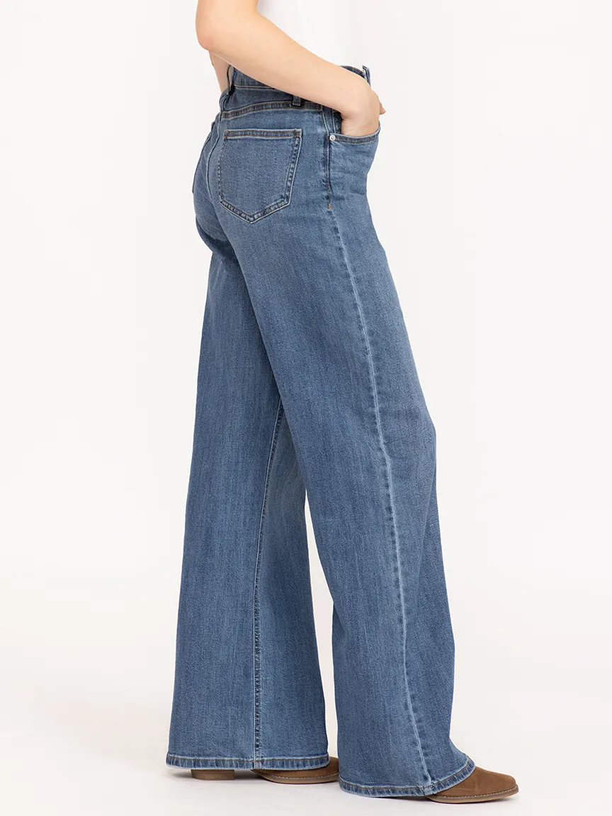 Women's High Rise Medium Dark Wide Leg Jeans sold by Warehouse One product image thumbnail 3