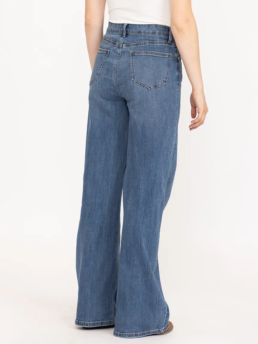 Women's High Rise Medium Dark Wide Leg Jeans sold by Warehouse One product image thumbnail 4