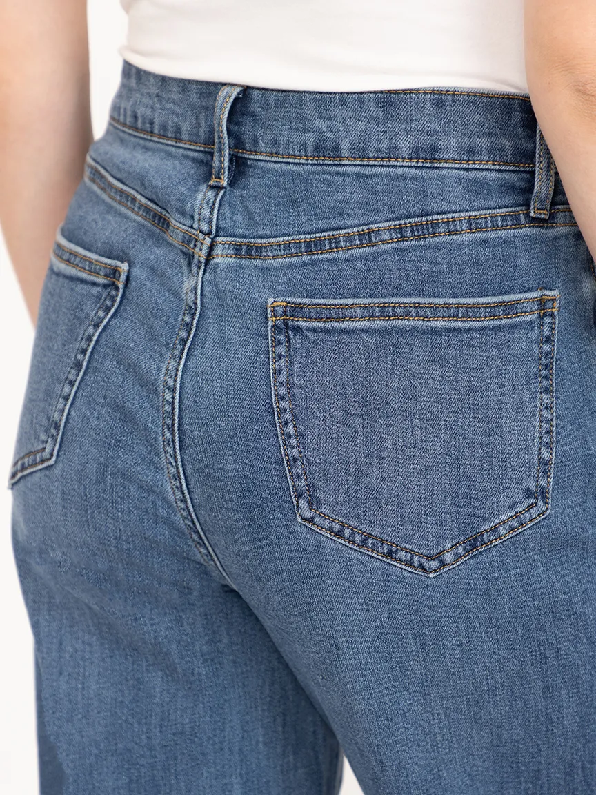 Women's High Rise Medium Dark Wide Leg Jeans sold by Warehouse One product image thumbnail 5