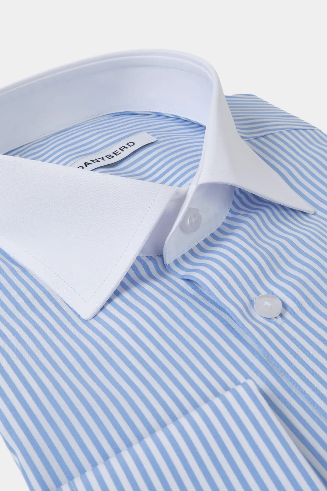 Chemise col français Poignets Mousquetaires - Blanche à rayures bleu sold by Danyberd product image thumbnail 2