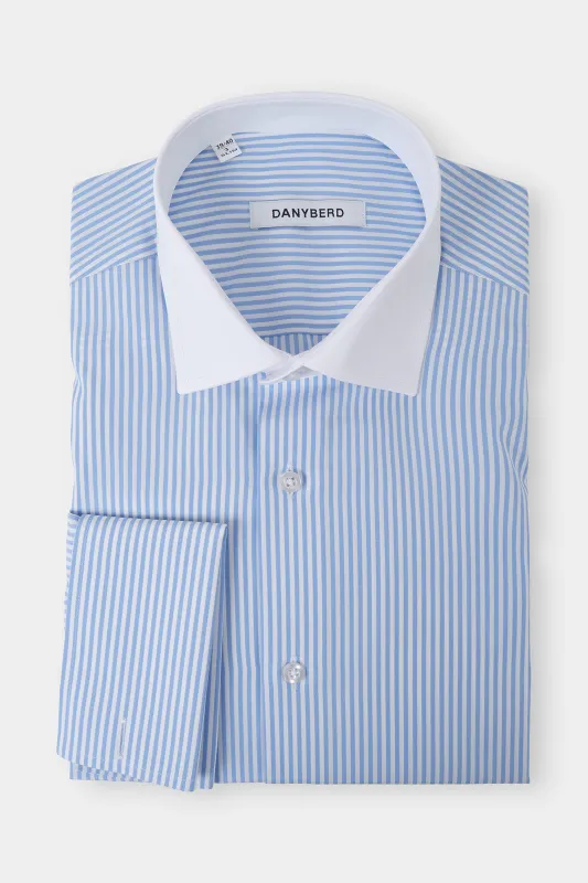 Chemise col français Poignets Mousquetaires - Blanche à rayures bleu made by Danyberd