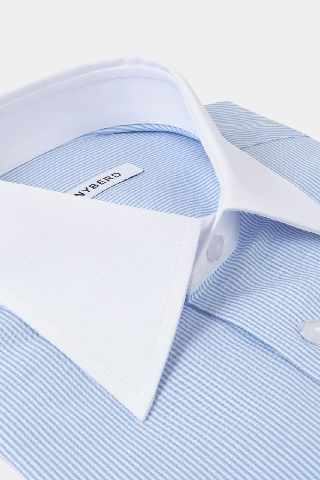 Chemise grand col en pointe - Blanche à rayures bleu ciel sold by Danyberd product image thumbnail 2