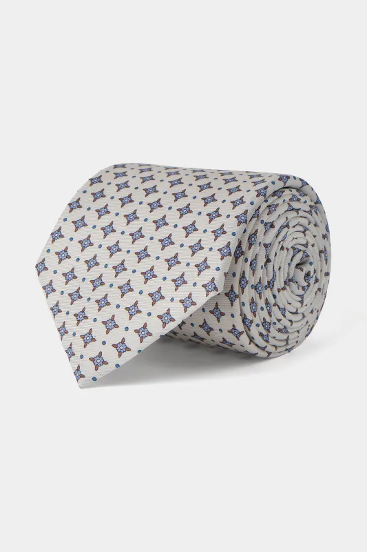 Cravate 100 % soie - Blanche à motifs made by Danyberd