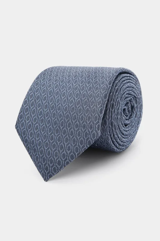 Cravate 100% soie - Bleu acier à motif géométrique made by Danyberd