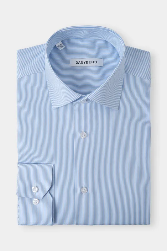 Chemise col français à rayures - Confort - Blanche et bleu made by Danyberd
