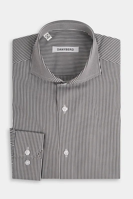Chemise col italien à rayure - Blanc et noir made by Danyberd