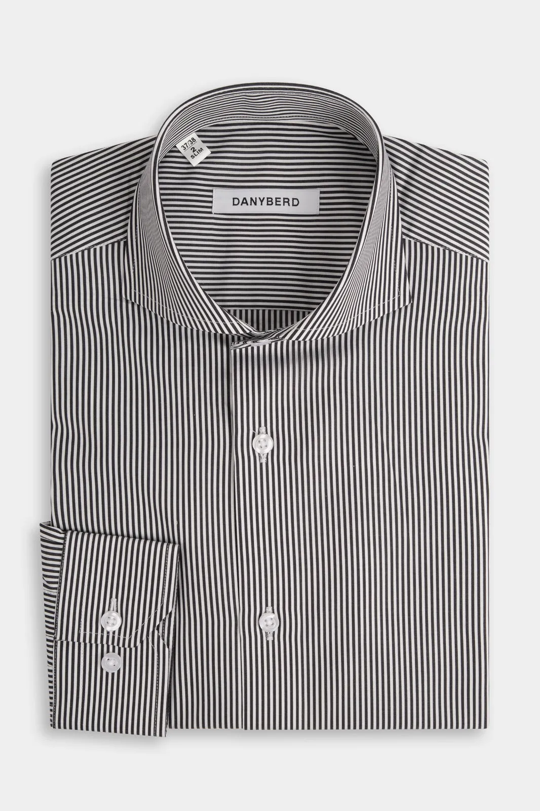 Chemise col italien à rayure - Blanc et noir sold by Danyberd
