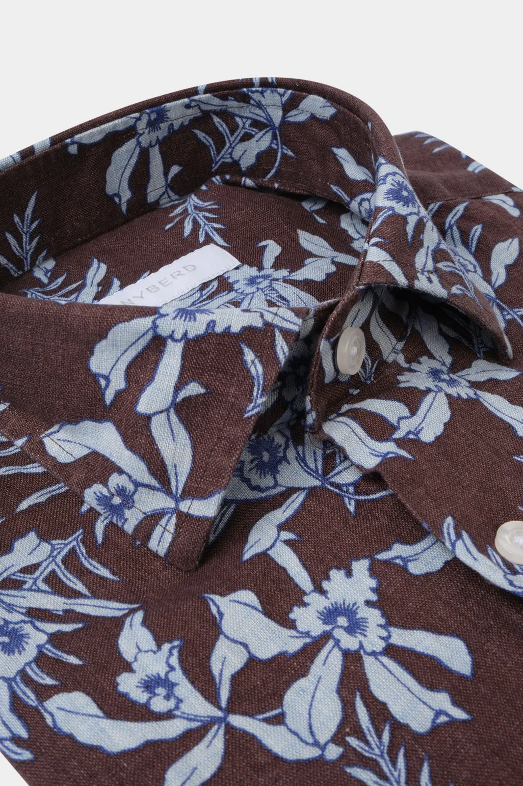 Chemise en lin col français - Marron à fleurs bleues sold by Danyberd product image thumbnail 2