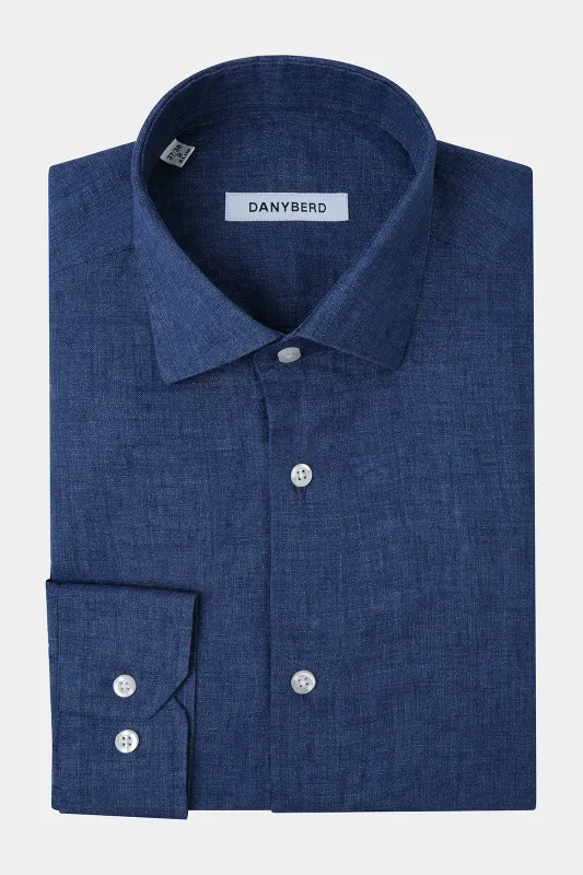 Chemise en lin col français - Bleu jeans made by Danyberd