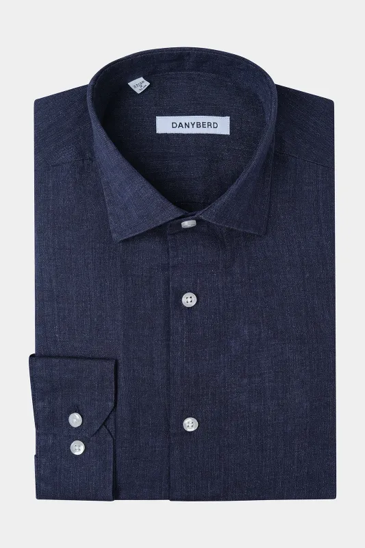 Chemise en lin col français - Bleu nuit made by Danyberd
