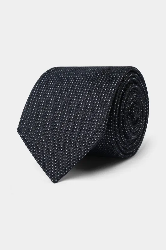 Cravate 100% soie - Noir à pois gris made by Danyberd