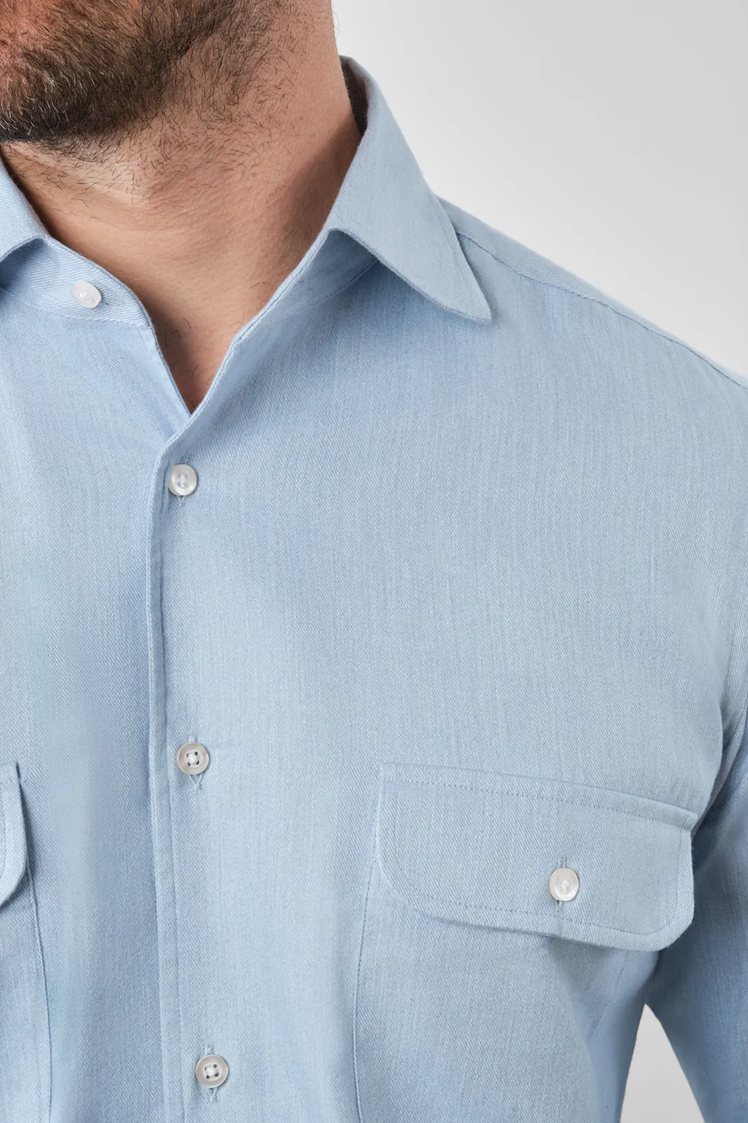 Chemise col français avec poche à rabat - Bleu ciel sold by Danyberd product image thumbnail 2