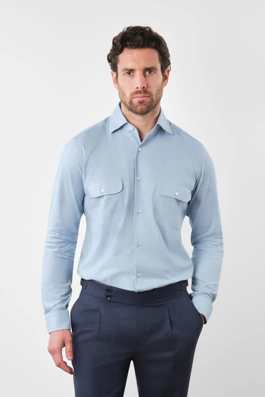 Chemise col français avec poche à rabat - Bleu ciel made by Danyberd