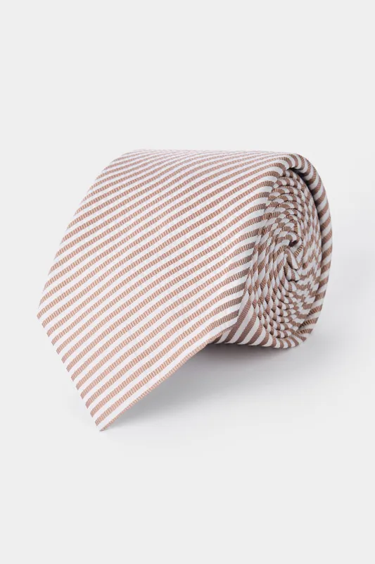 Cravate 100% soie - Fond Blanc rayure Beige Clair made by Danyberd