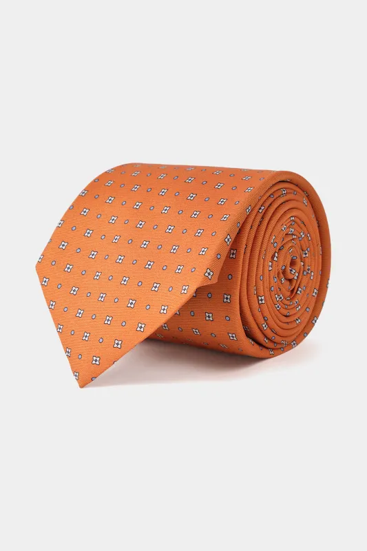 Cravate 100 % soie - Orange à motifs fleurs made by Danyberd
