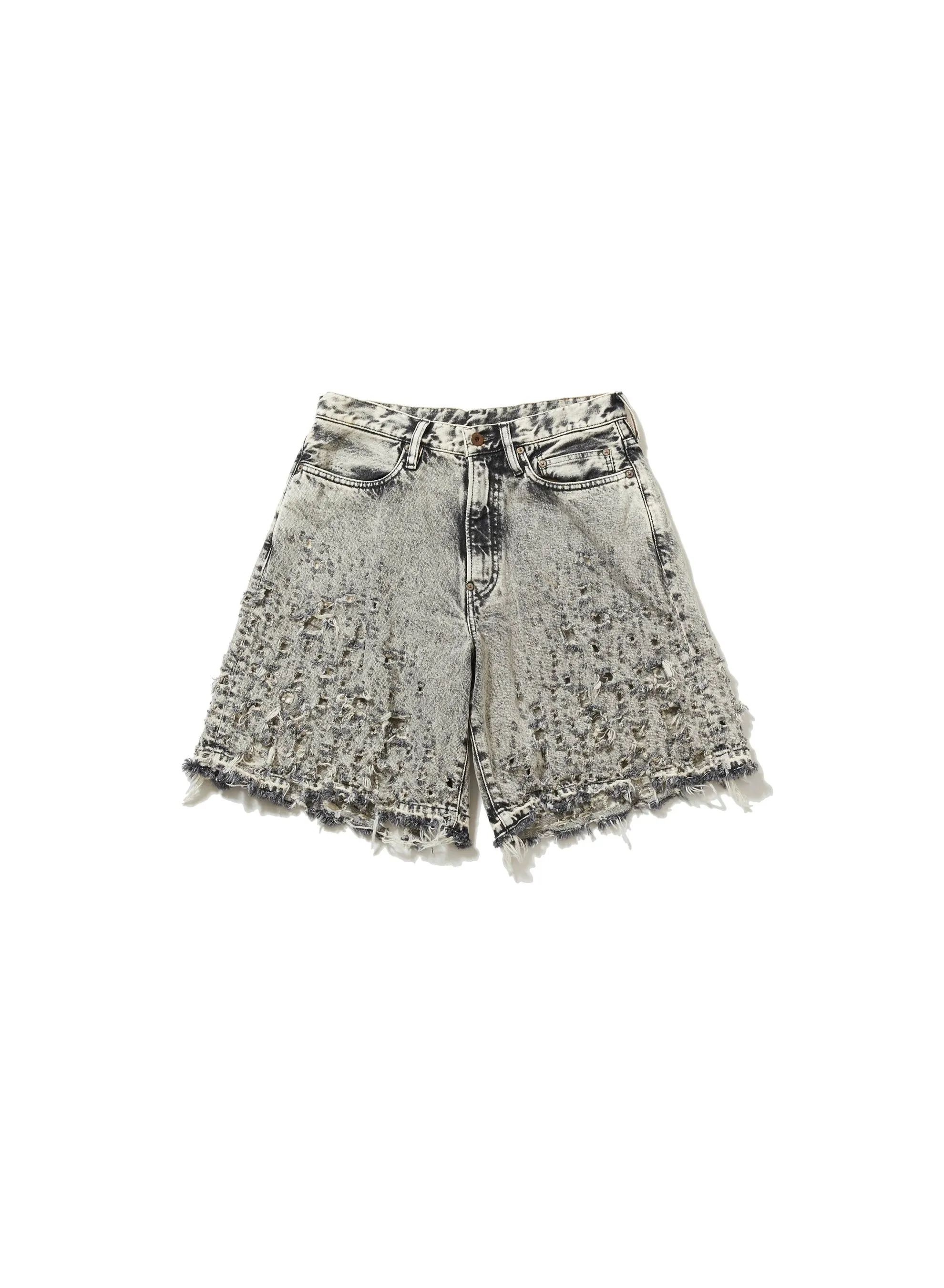 CRASHED BLACK MODERN DENIM WIDE SHORTS sold by Sugarhill