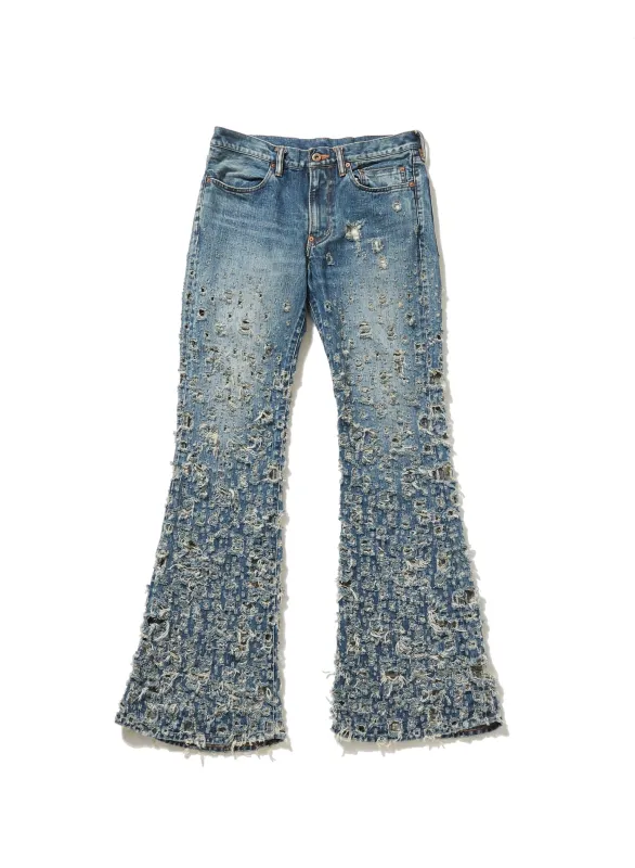 CRASHED MODERN DENIM FLARED TROUSERS sold by Sugarhill