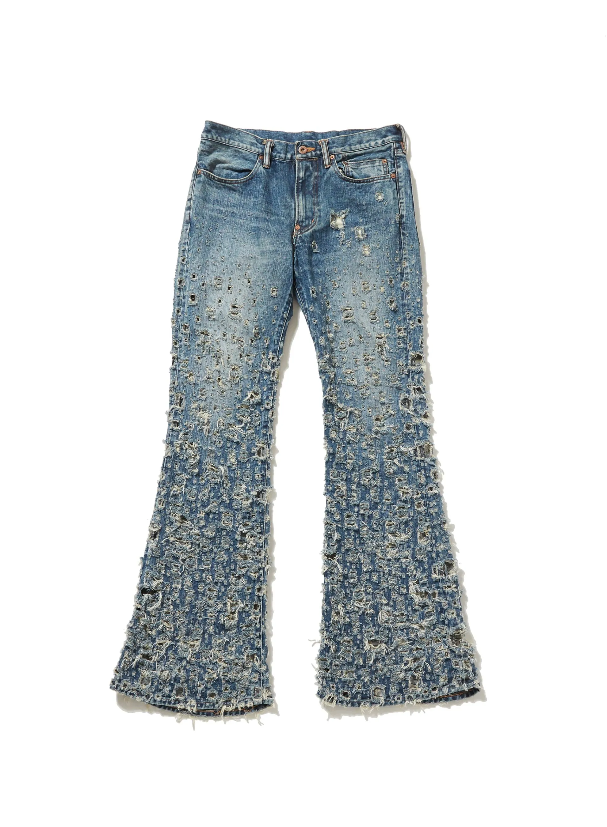 CRASHED MODERN DENIM FLARED TROUSERS sold by Sugarhill