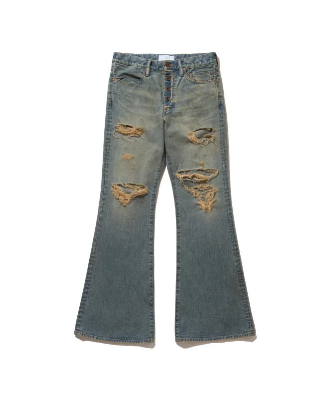 DAMAGED MODERN DENIM PANTS FLARED CUT made by Sugar Hill Tokyo