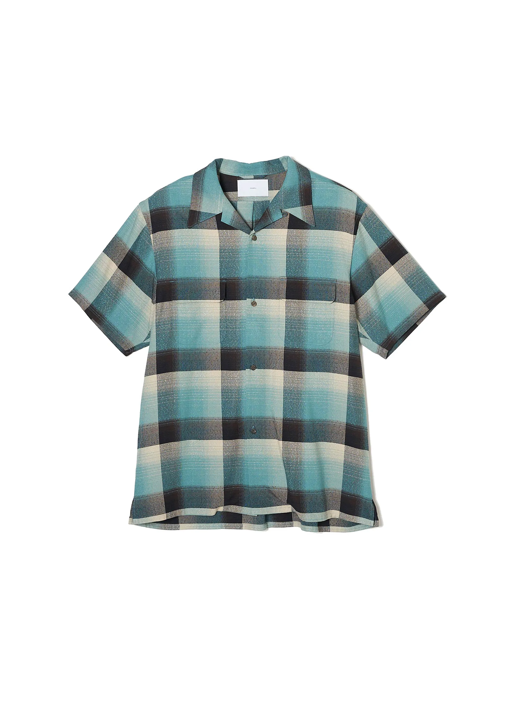 RAYON OMBRE PLAID OPEN COLLAR BLOUSE HALF SLEEVE sold by Sugarhill