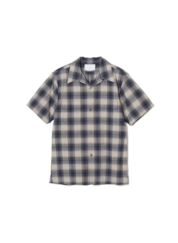 YAK OMBRE PLAID OPEN COLLAR BLOUSE HALF SLEEVE made by Sugar Hill Tokyo