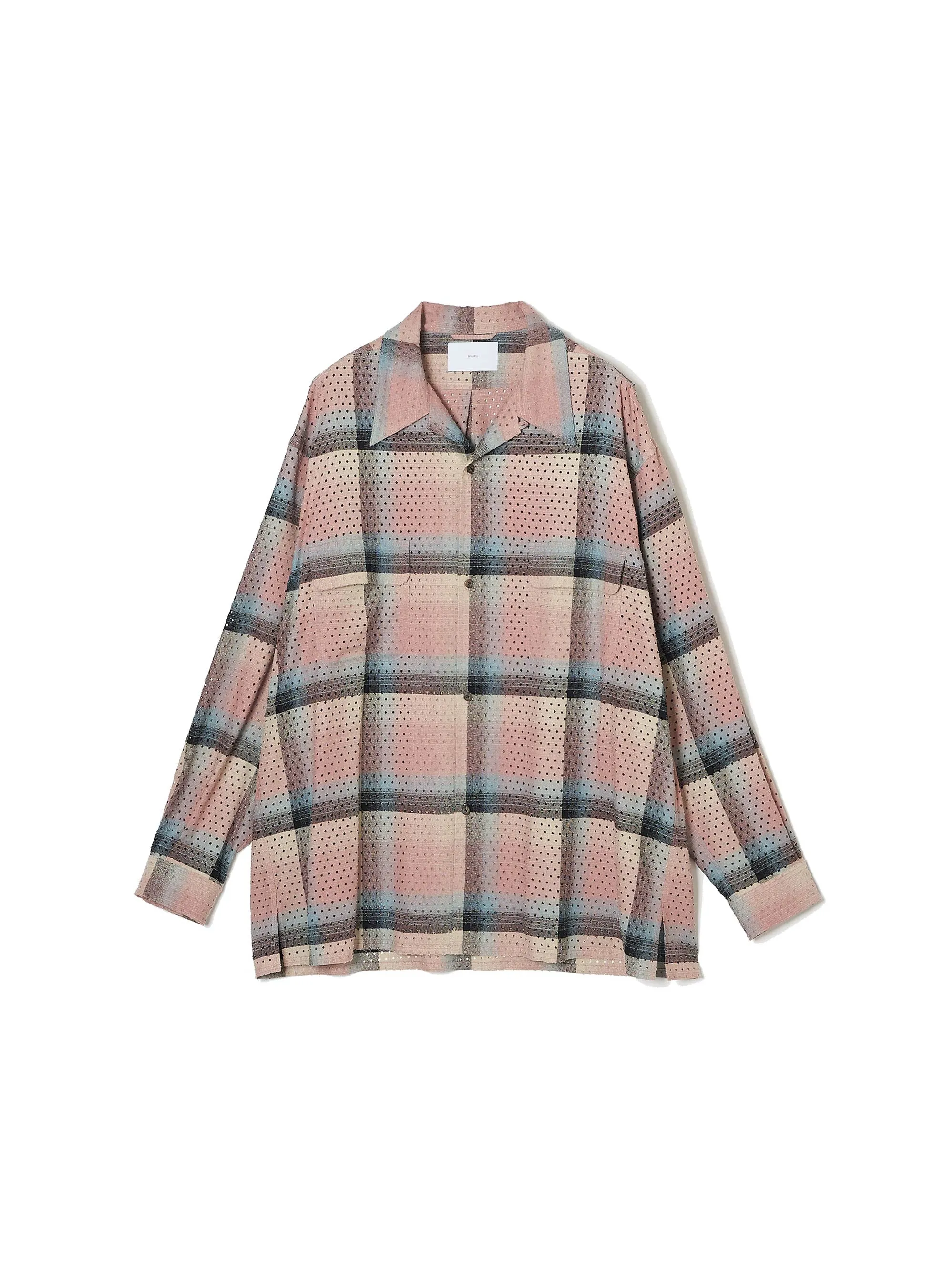 PUNCHING RAYON OMBRE PLAID OPEN COLLAR BLOUSE sold by Sugarhill
