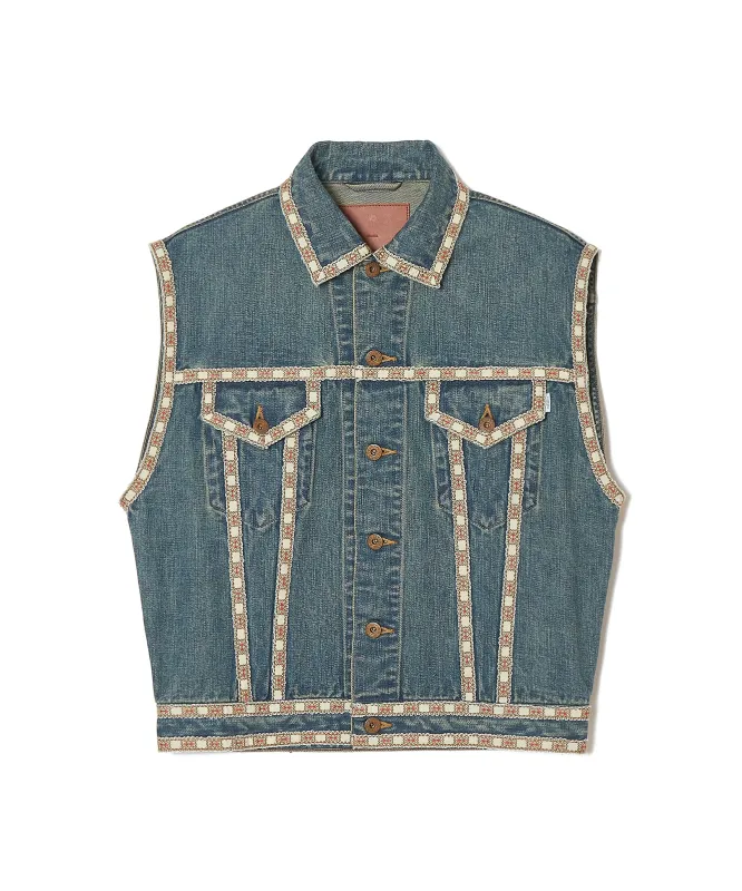 FADE TYROL DENIM VEST made by Sugar Hill Tokyo