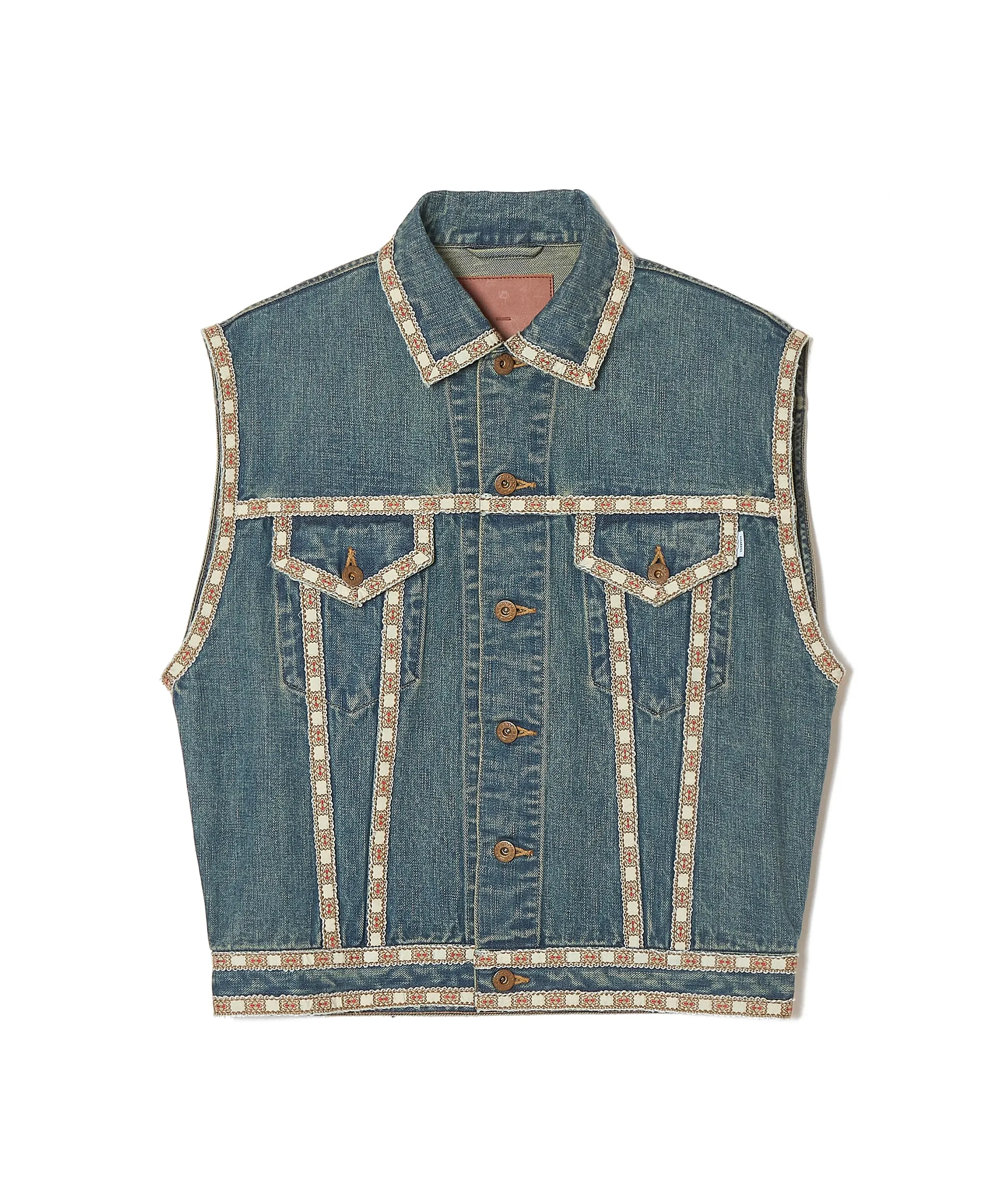 FADE TYROL DENIM VEST sold by Sugarhill