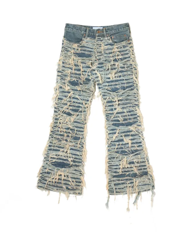 SLASHER MODERN DENIM PANTS FLARED CUT made by Sugar Hill Tokyo