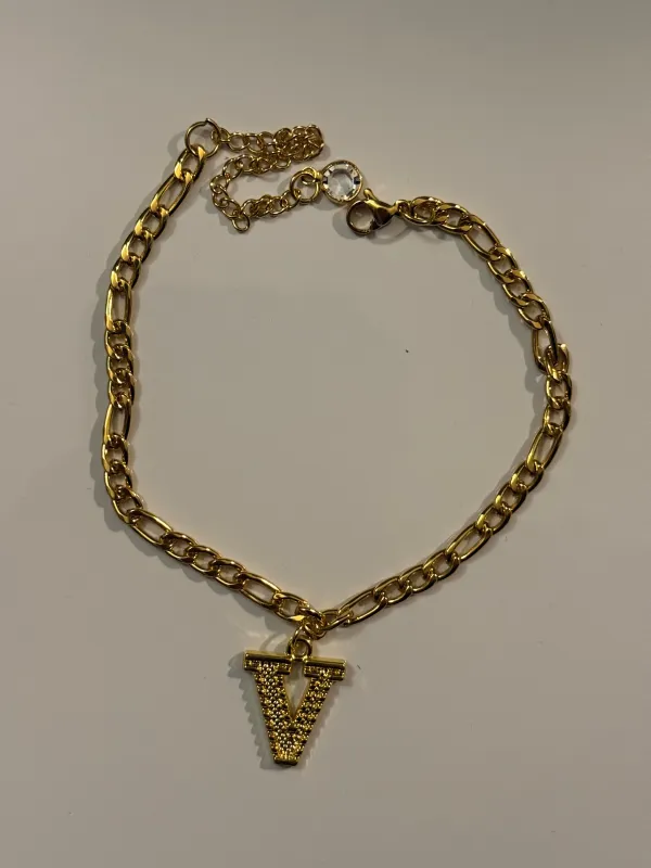 14k Gold Filled Initial V Anklet made by House of Charmz & More