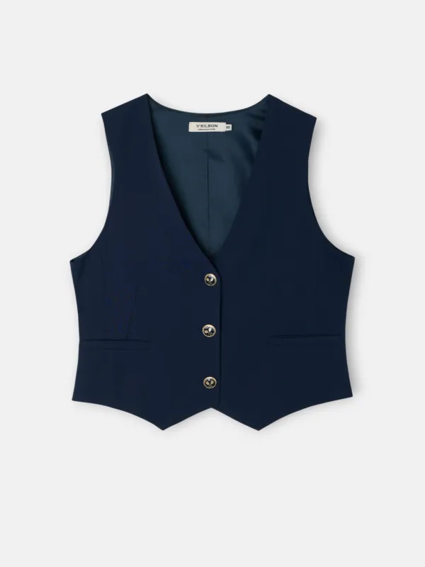 classic navy blue women's vest made by Silbon