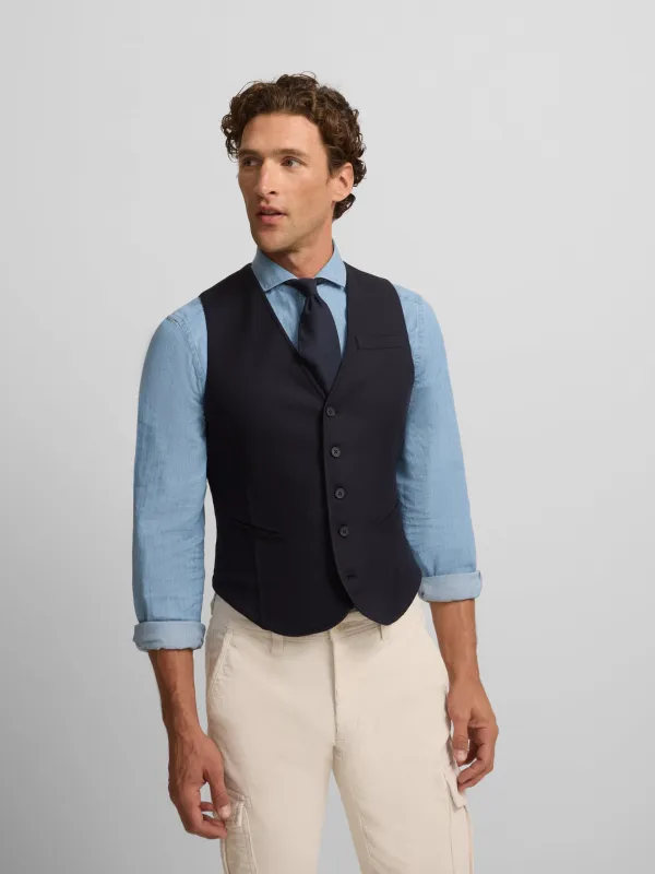 Navy blue straight vest sold by Silbon