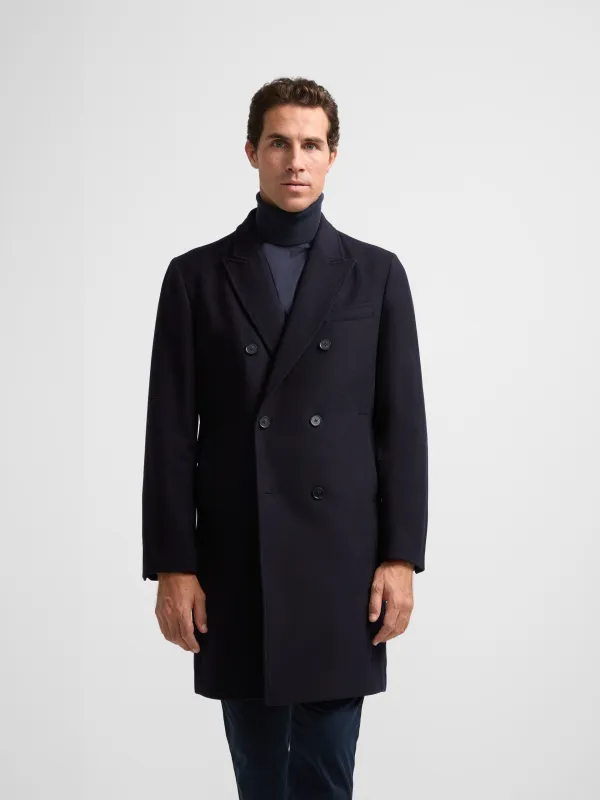 Navy blue double-breasted coat sold by Silbon