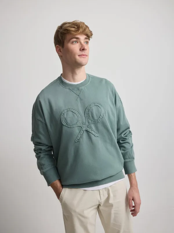 Relaxed fit sweatshirt with logo garment dye, grey-blue sold by Silbon