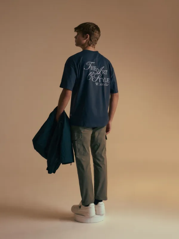 Relaxed fit art style navy blue t-shirt sold by Silbon