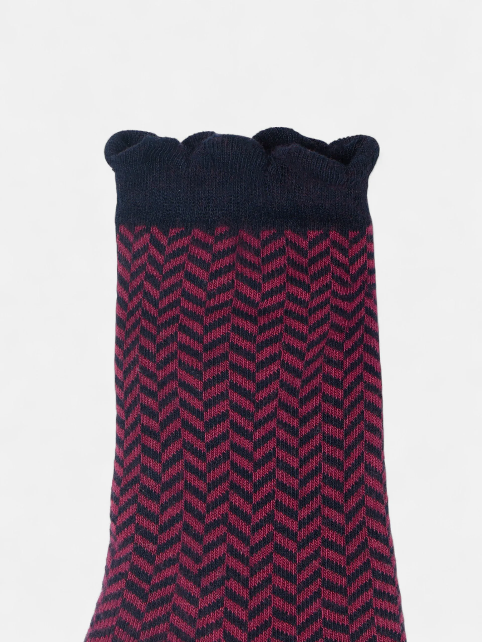 Long two-tone navy and pink herringbone sock sold by Silbon product image thumbnail 2