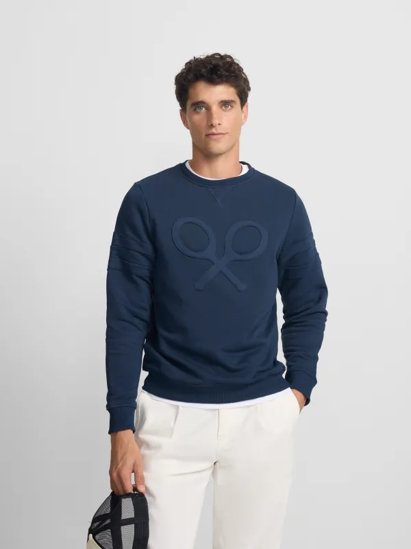 Navy blue embossed racket sweatshirt sold by Silbon