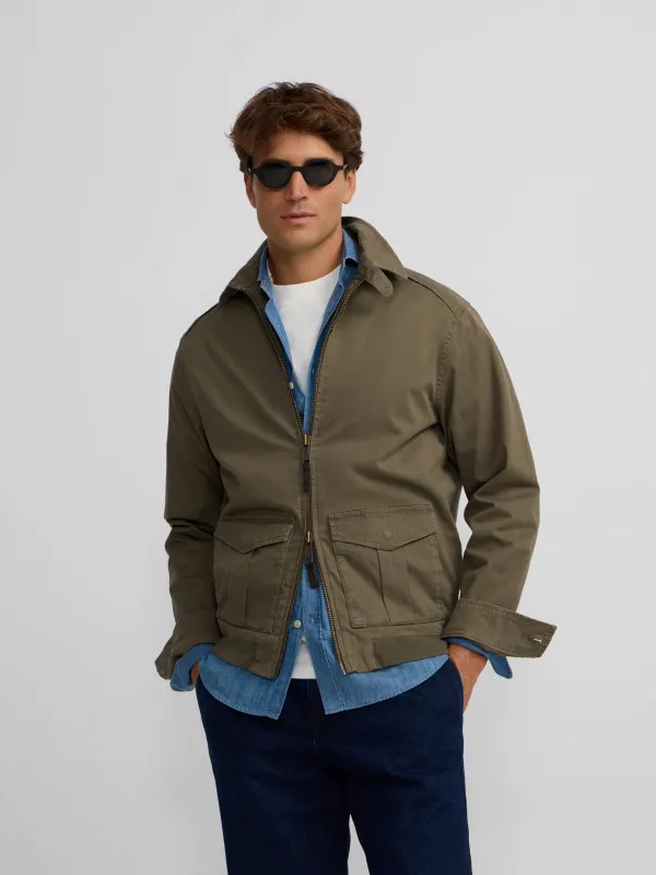 Garment dye khaki jacket made by Silbon
