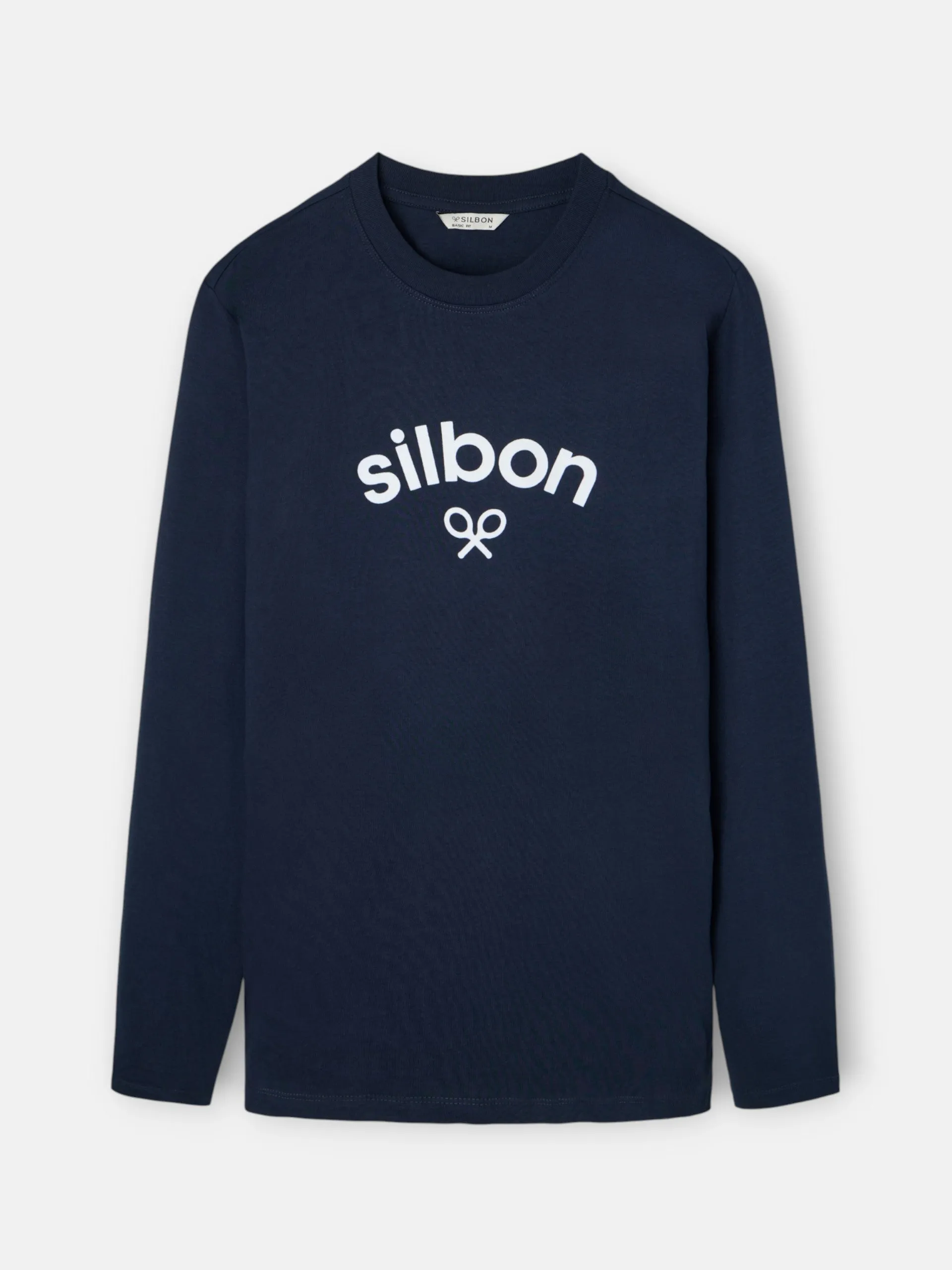 Navy blue long-sleeved T-shirt with medium logo sold by Silbon product image thumbnail 5