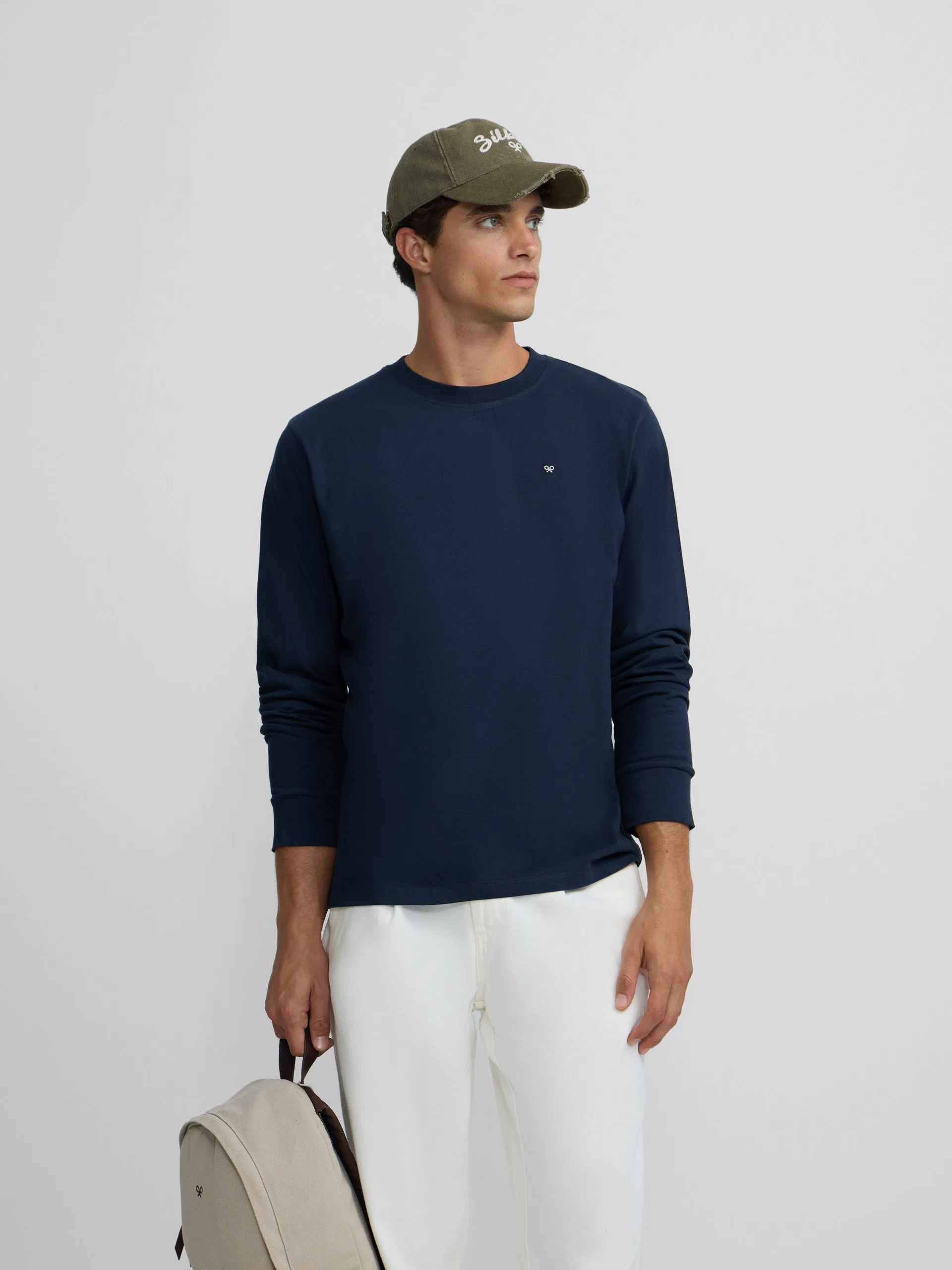 Navy blue mini logo long sleeve t-shirt sold by Silbon