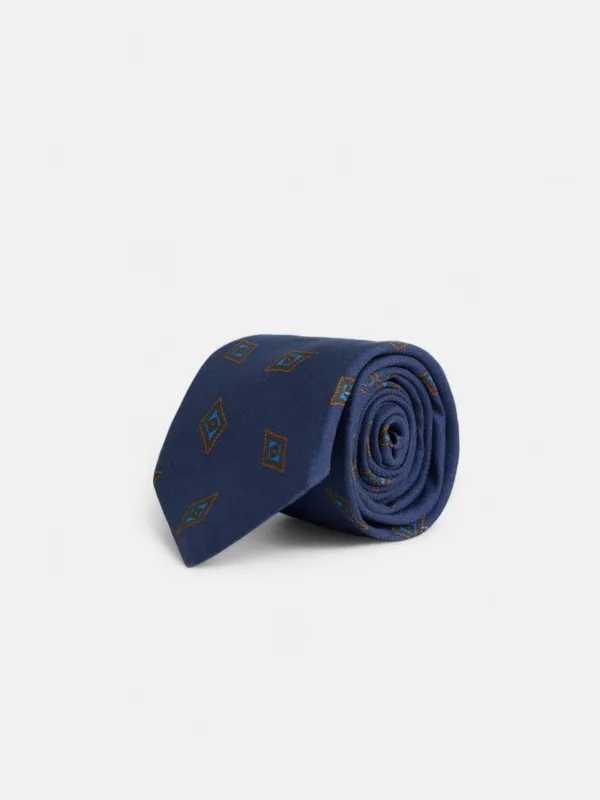 Navy blue diamond-pattern tie sold by Silbon