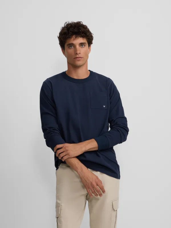 Navy blue long-sleeved pocket T-shirt sold by Silbon