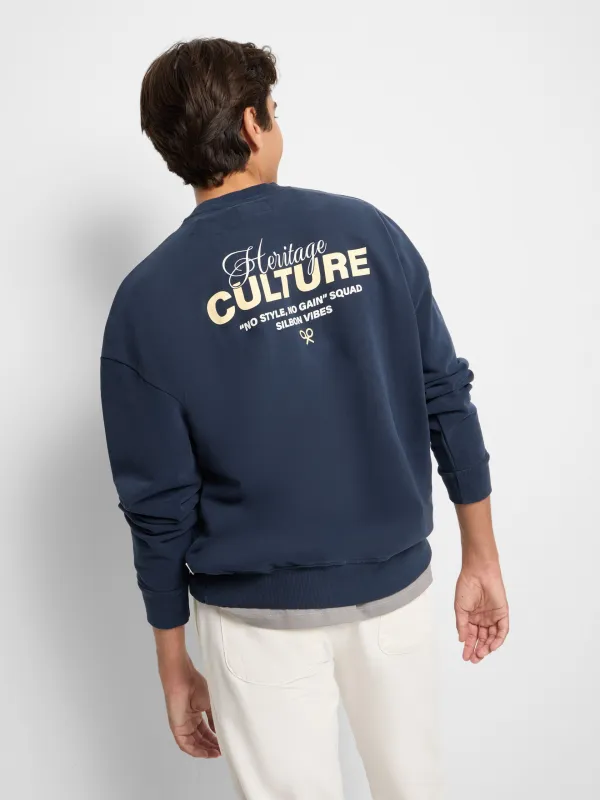 Relaxed fit culture navy blue sweatshirt made by Silbon