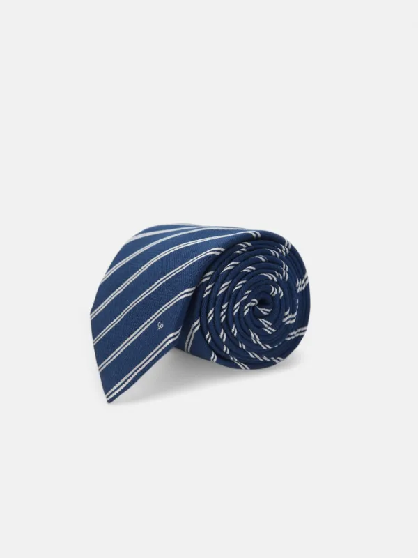 Navy blue double-racket stripe tie made by Silbon