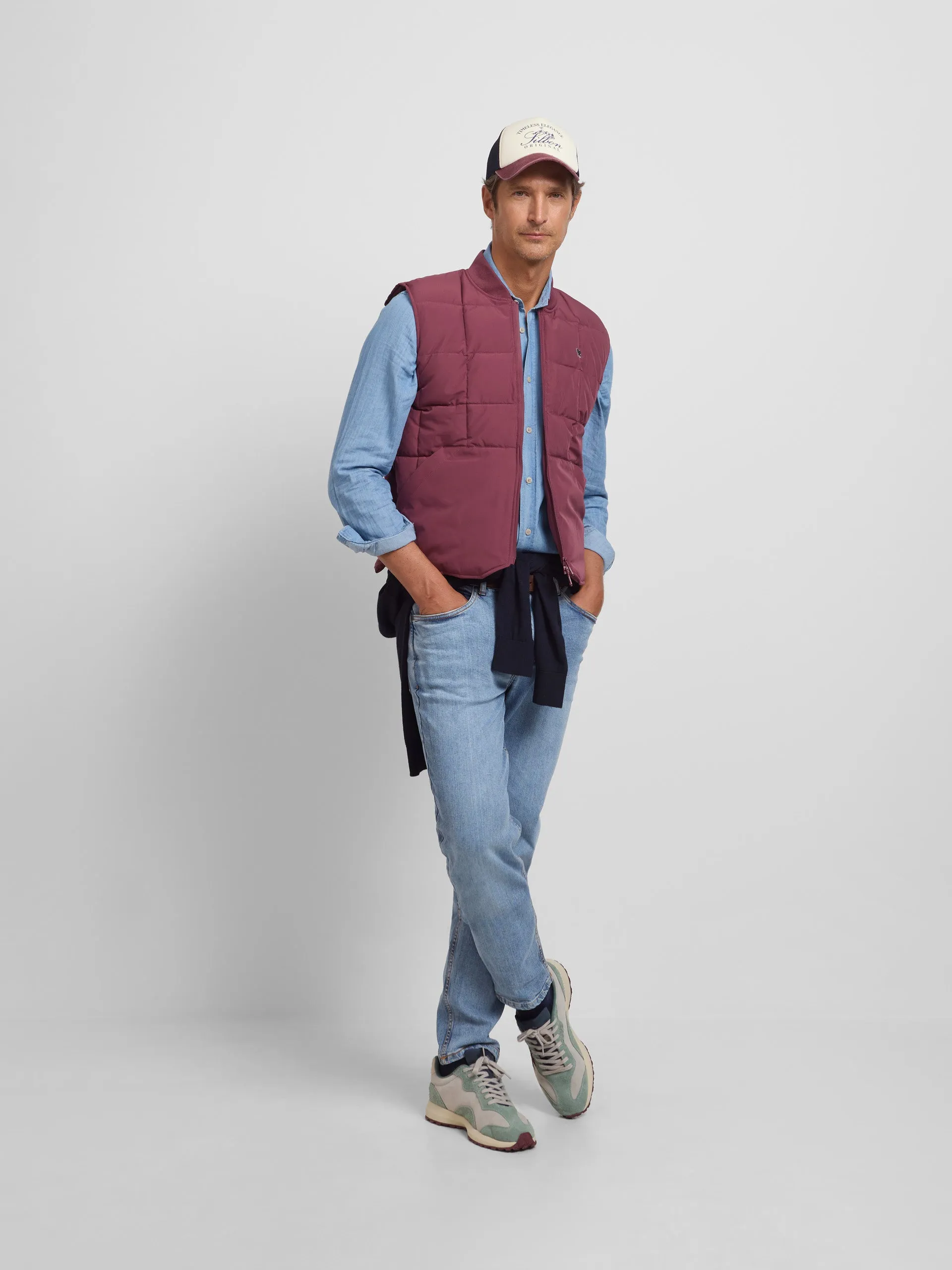 Burgundy checked technical vest sold by Silbon product image thumbnail 5