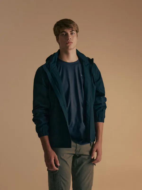 Navy blue windbreaker hooded jacket sold by Silbon