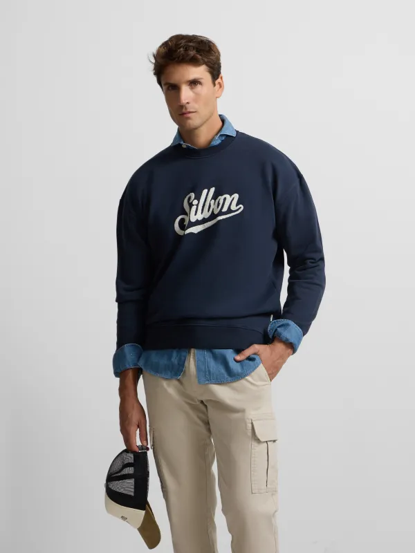 Navy blue retro relaxed fit sweatshirt sold by Silbon