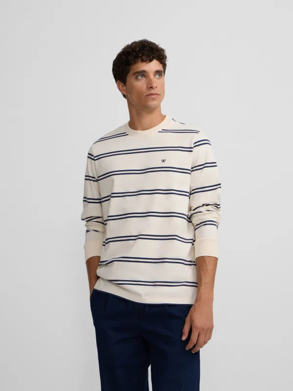 Navy blue striped long-sleeved T-shirt sold by Silbon