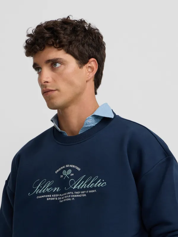 Special fit lettering navy blue sweatshirt sold by Silbon