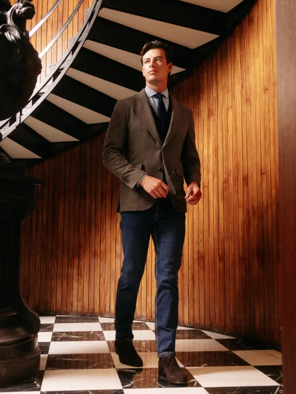 Dark blue denim sports pants sold by Silbon